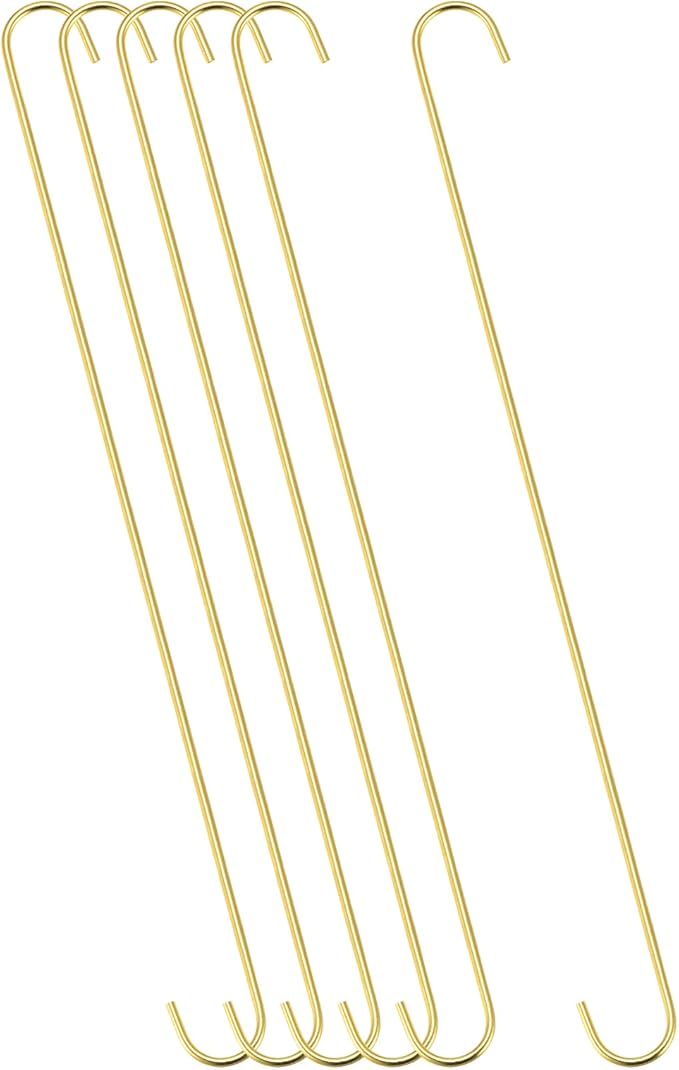 uxcell S Hanging Hooks, 20inch/500mm Extra Long Steel Hanger, Indoor Outdoor Uses for Garden, Bathroom, Closet, Workshop, Kitchen, Gold Tone, 6Pcs