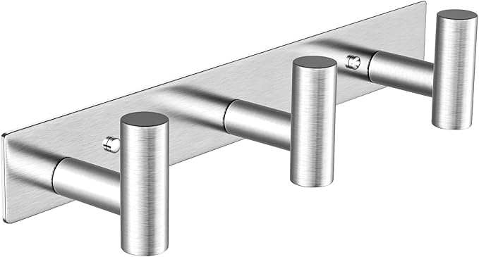 VINHOLD Wall Mounted Coat Rack-3 Hooks, Heavy Duty Stainless Steel Wall Hooks for Towel Coat Bag, Hat Rack Coat Hanger Coat Hooks Towel Racks for Bathroom Entryway Kitchen Office (Silver, 1 Pack)