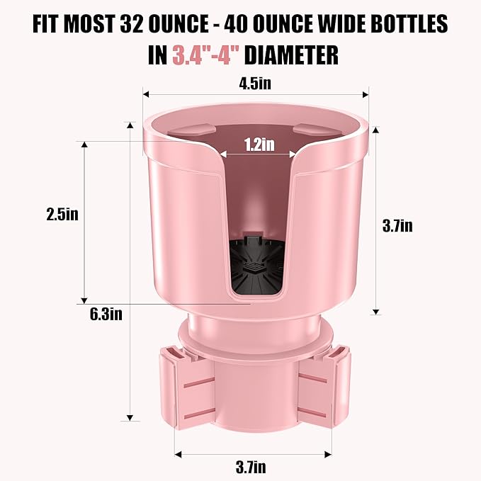 Upgraded Car Cup Holder Expander Adapter with Offset Adjustable Base, Compatible with Yeti 14/24/36/46oz Ramblers, Hydro Flasks 32/40oz, Other Large Bottles Mugs in 3.5"-4.0", Pink 1 Pack