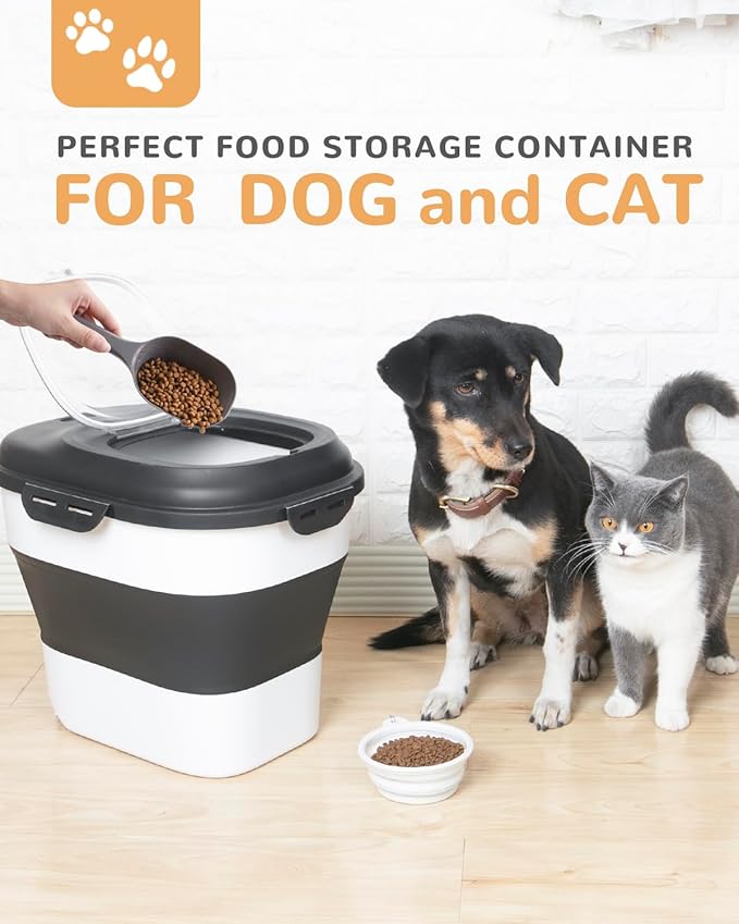 DDMOMMY 30-35 Lbs Dog Food Storage Container Collapsible Dog Food Container with Airtight Lids, Wheels, Scoop and 2pcs Food Storage Containers, Large Pet food storage for Dog, Cat (Black)
