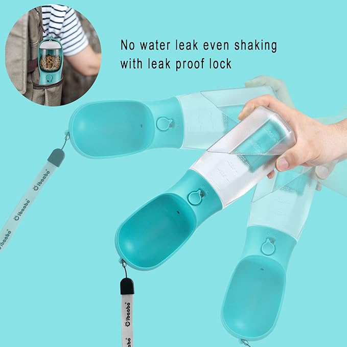 Dog Water Bottle with Food Container & Poop Bag Holder, Travel Water Bowl, Portable Pet Dispenser, Dog Gifts Stuff Accessories Items, Puppy Essentials for Yorkie Chihuahua Walking Hiking