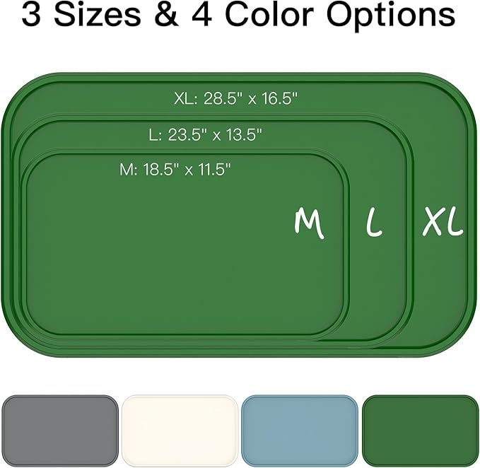 Pet Feeding Mat [Warped Resistant Raised Edge], Water-Proof Silicone Placement for Food Water Bowls, Anti-Slip Base Protect Floor, BPA-Free&Dishwasher-Safe [28.5x16.5inch XL, Green]