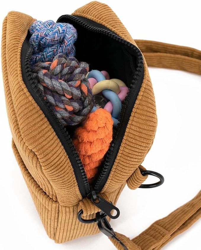 COOWONE Dog Treat Pouch,Velvet Dog Training Pouch Bag Built-in Poop Bag Dispenser | Large Capacity Pet Treat Training Bag for Treats, Kibbles, Pet Toys (Brown)
