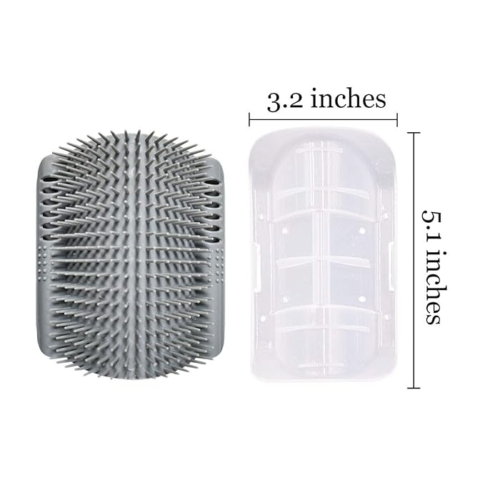 2 Pack Softer Self Groomer with Catnip Wall Corner Massage Comb Scratcher Grooming Brush Tool for Long & Short Fur Kitten Cats Dogs (Gray)