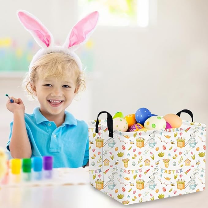 FXOCSHE Rectangular Easter basket,Easter basket empty,Kids Storage Baskets for kids Bedroom,Gift bin,Kids Storage Bin,Easters gift baskets,Kids home Decor(Bee Easter egg)