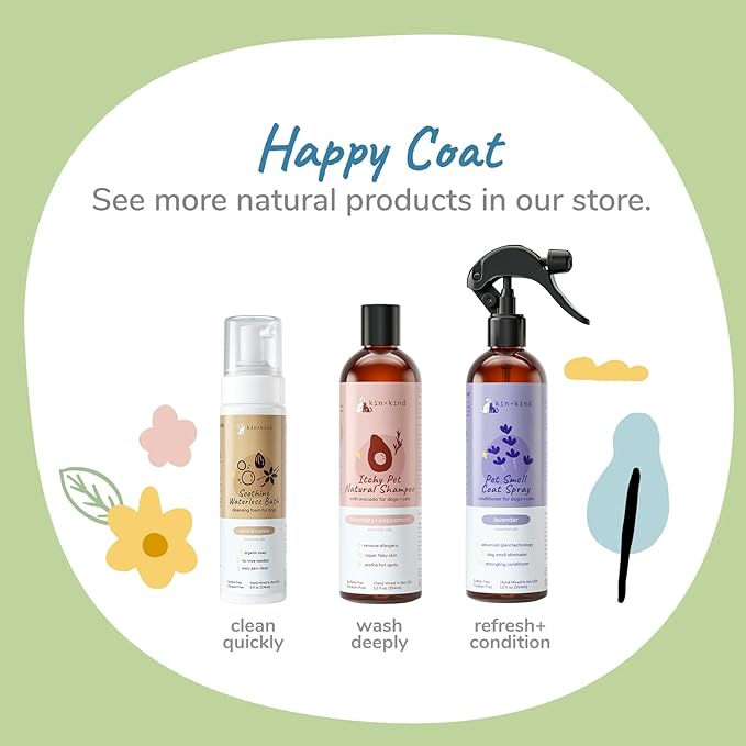 kin+kind Dog Deodorizing Spray - Safe, Natural, & Easy to Use Pet Odor Eliminator - Premium Dog Detangler Spray Formula Made w/Aloe - Dog Deodorizer for Smelly Dogs Made in The USA (12 fl oz)