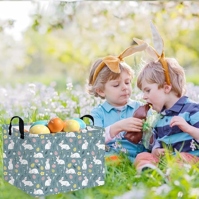 FXOCSHE Rectangular Easter basket,Easter basket empty,Kids Storage Baskets for kids Bedroom,Gift bin,Kids Storage Bin,Easters gift baskets,Kids home Decor(Cute rabbit Easter egg)