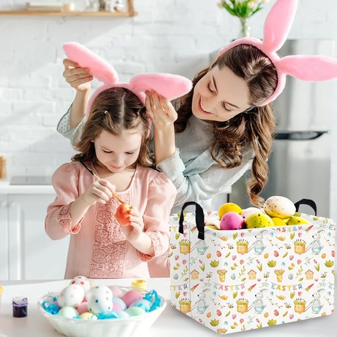 FXOCSHE Rectangular Easter basket,Easter basket empty,Kids Storage Baskets for kids Bedroom,Gift bin,Kids Storage Bin,Easters gift baskets,Kids home Decor(Bee Easter egg)