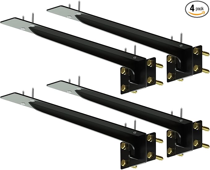 Heavy Duty Shelf Brackets 14 Inch, 1500 lbs Capacity, Hooks for Wall Mounted Shelves, L-Shaped Floating Shelf Brackets with Hanging (Black 4 Pack)