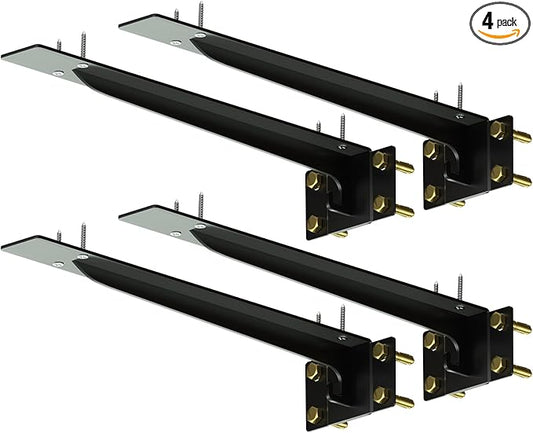 Heavy Duty Shelf Brackets 14 Inch, 1500 lbs Capacity, Hooks for Wall Mounted Shelves, L-Shaped Floating Shelf Brackets with Hanging (Black 4 Pack)