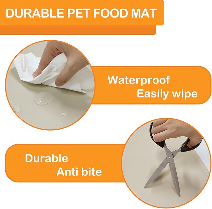 Dog Water Mat 39.4 by 29.5in Extra Large - Silicone Mat for Dog Bowls Waterproof Non Slip - XL Pet Mat for Food and Water Protect Floors - Beige