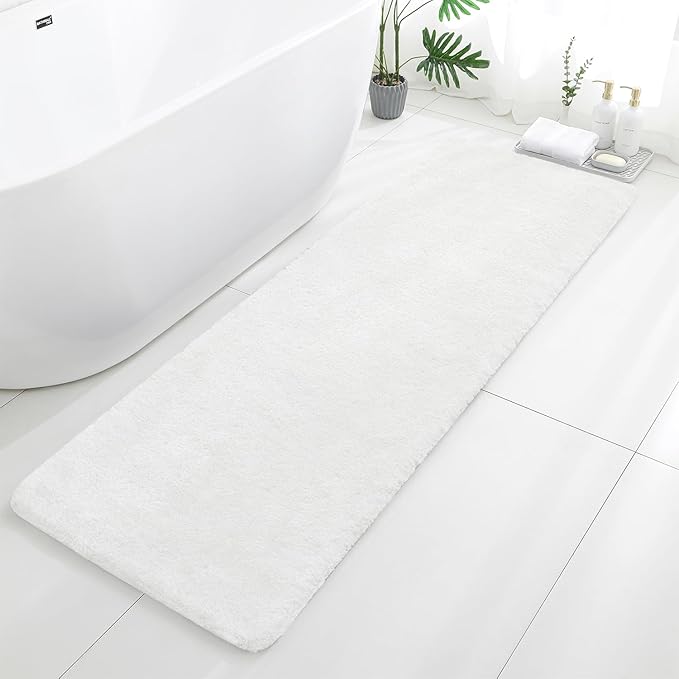 White Bathroom Rugs Runner 24"x72" - Extra Long Plush Bath Mat, Non Slip Absorbent Microfiber Floor Rug, Washable and Fluffy - Ideal for Bathroom, Kitchen or Pet Mat Use