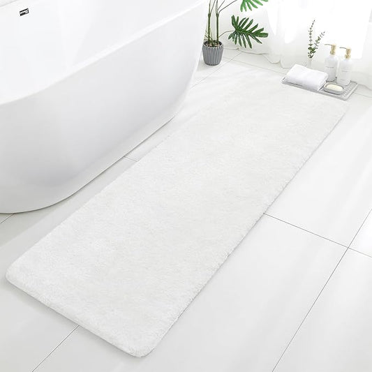 White Bathroom Rugs Runner 24"x72" - Extra Long Plush Bath Mat, Non Slip Absorbent Microfiber Floor Rug, Washable and Fluffy - Ideal for Bathroom, Kitchen or Pet Mat Use