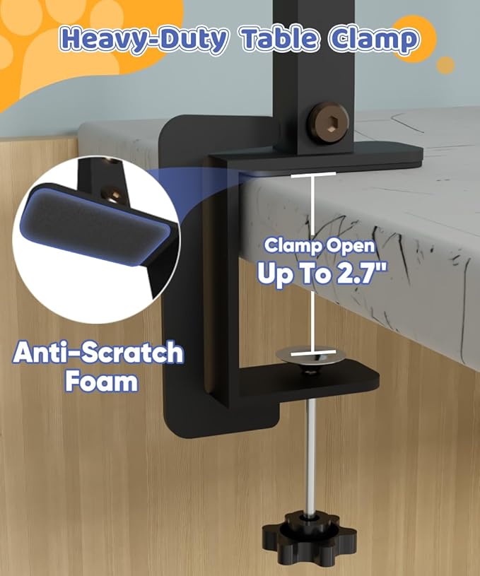 Artibear Dog Grooming Arm with Clamp for Small Dog, Adjustable Height to 33in, Pet Grooming Arm for Table with 1 Loop Noose & 2 No Sit Haunch Holder for Home & Store Nail Trimming (Table Not Include)