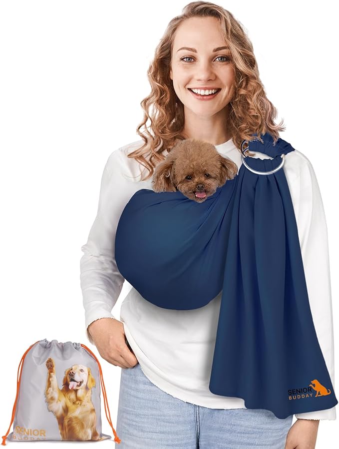 Dog Sling Carrier for Small Dogs,Carrying Wrap Anti-Anxiety Cat Sling,Adjustable Pet Sling(Navy Blue)