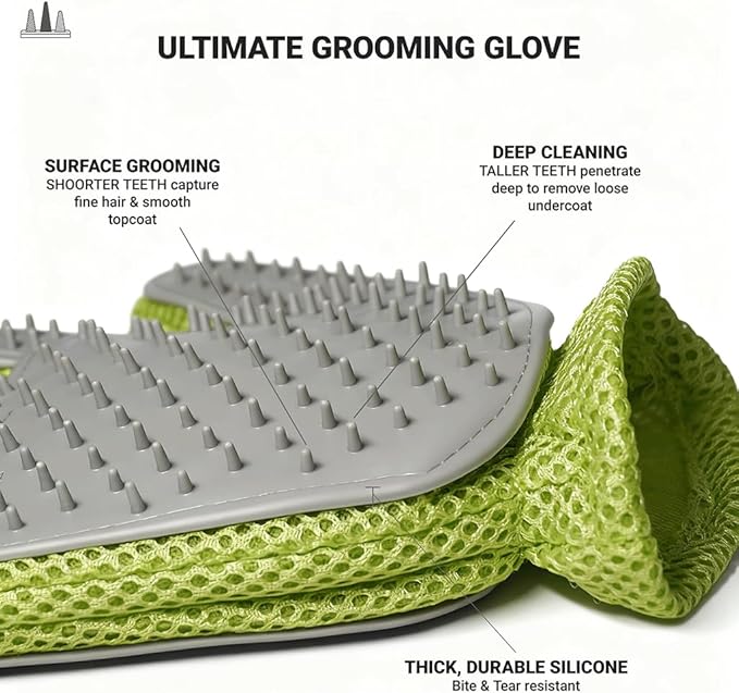 Pet Grooming Glove & Hair Remover - Deshedding Brush for Shedding Control - Gentle Massage Mitt for Dogs & Cats with Long and Short Fur - Ideal for Bathing and Grooming