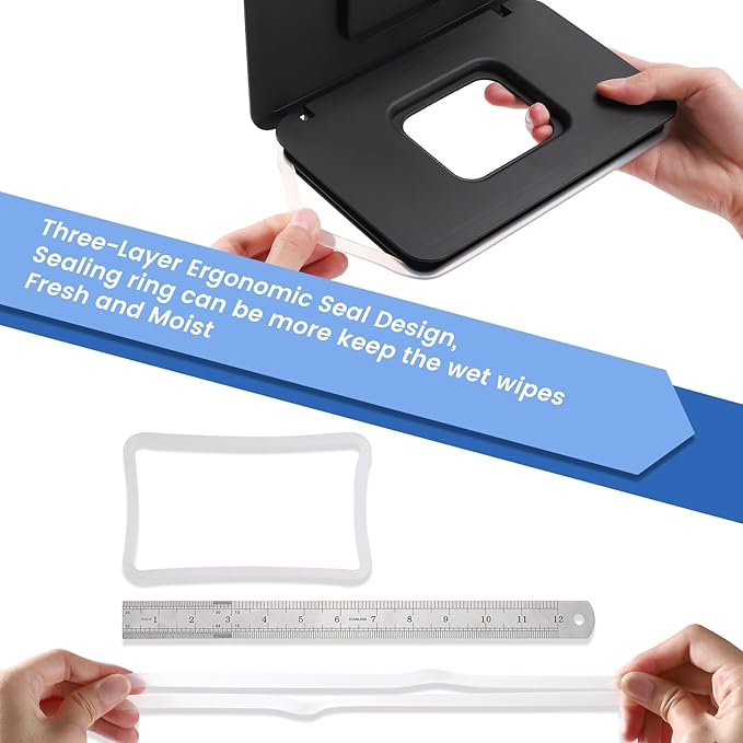 2 Pack Lijroavy Baby Wipes Dispenser, Baby Wipe Holder for Fresh Wipes, Non-Slip Baby Wipes Container, Refillable Wipes Box, Wipes Case with Sealing Design Lid (Black and White)