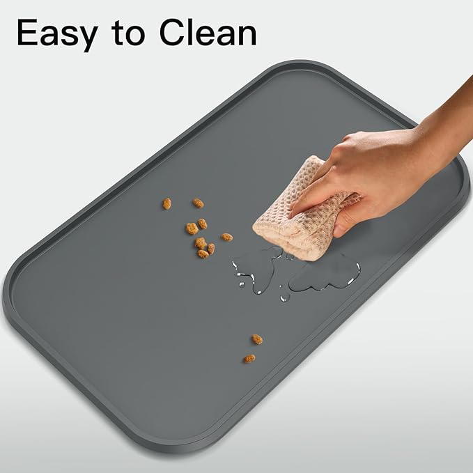 Pet Feeding Mat [Warped Resistant Raised Edge], Water-Proof Silicone Placement for Food Water Bowls, Anti-Slip Base Protect Floor, BPA-Free&Dishwasher-Safe [18.5x11.5inch Medium, Gray]