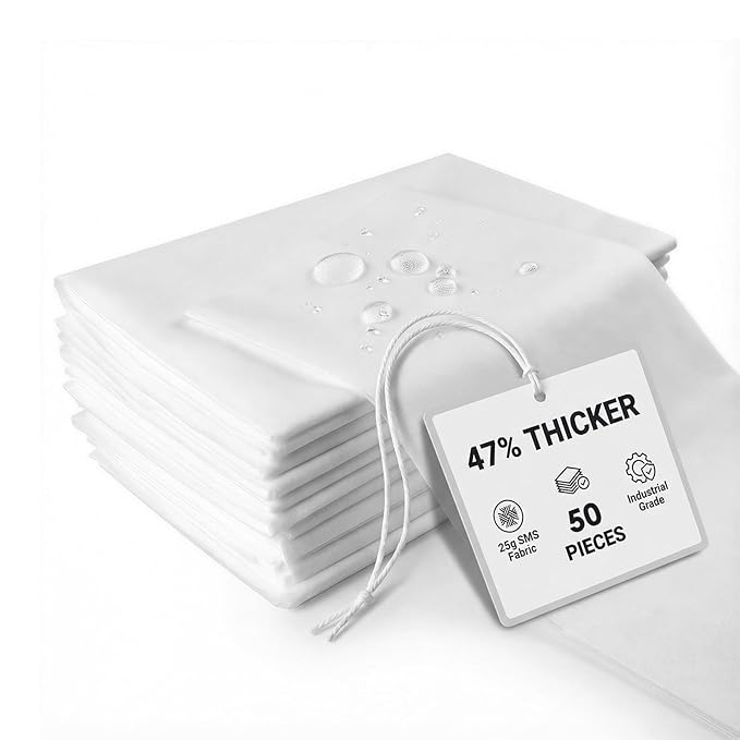 50 Pack 25g SMS Disposable Massage Table Sheets - 31"x70" Waterproof Bed Cover for Lash, Spa, Tattoo - Extra Thick, Non-Woven & No-Noise (Professional Grade)