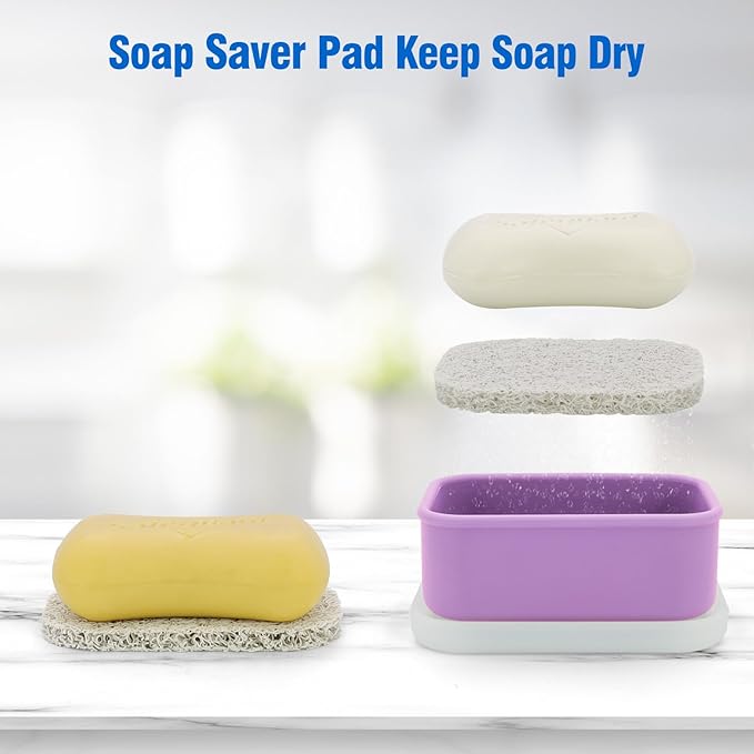 Enhanced Leak Proof Travel Soap Container, Compact Silicone Travel Soap Holder with Drainage Pad, Great for Camping, Gym and Business Trip (Purple)