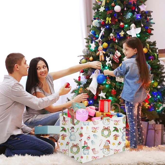 FXOCSHE Rectangular Christmas Basket,Waterproof and foldable Tree Basket Baby Storage Bin,kids room storage baskets,New Year decor,Boy and Girls Christmas Room Decor(Bell Christmas)