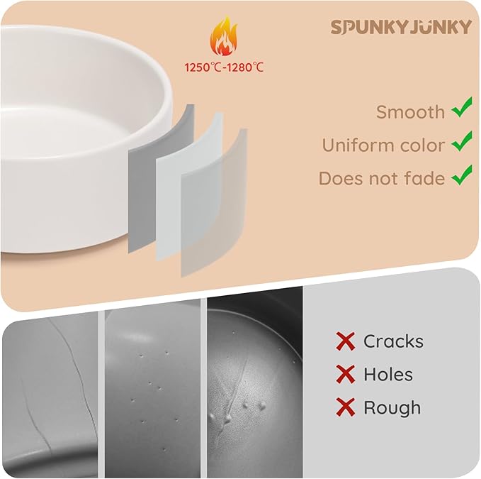 SPUNKYJUNKY 60OZ Ceramic Dog and Cat Bowl, Modern Cute Weighted Food Water Bowl for Replacement White (2 Pack)
