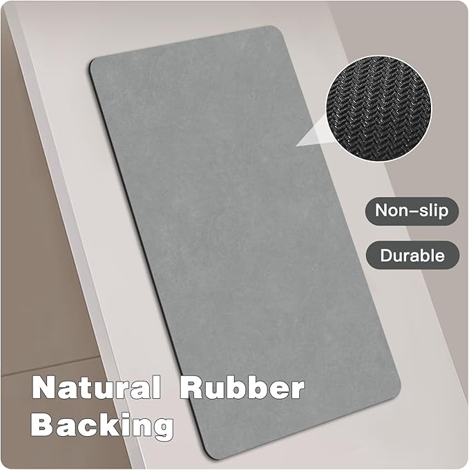 Bathroom Mat Quick Dry, Bathroom Rugs Non Slip Washable Thin Absorbent Bath Mat Fits Under Door Bathroom Floor Mat Perfect for Bath, Shower, or Sink 36"x48" Light Grey