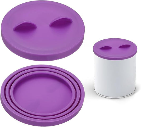 Cat Food Can Covers Lids, Dog Food Can Lids with Cute Pet Ears Shaped Silicone Toppers One Fit 3 Standard Sizes, (Lavender, 2Pcs), Intended for Dog/Cat/Pet Food Cans