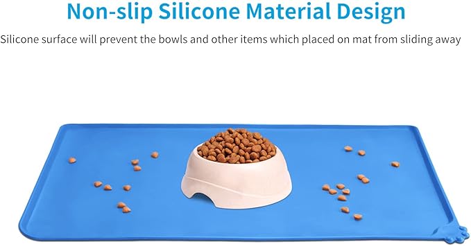 AUDWUD Silicone Waterproof Pet Feeding Mats,Anti Slip Bowl Pad, Dog Mat for Food and Water