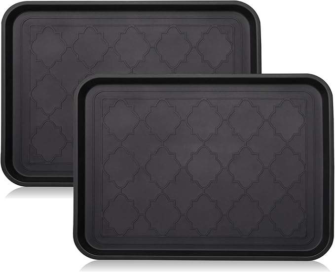 Boot Tray for Entryway Indoor, Heavy Duty Shoe Mat Tray 2 Packs, 16.7"x12.8" Waterproof Shoes Trays with Raised Edge, Outdoor Multi-Purpose Mats for Boots, Garden, Pets