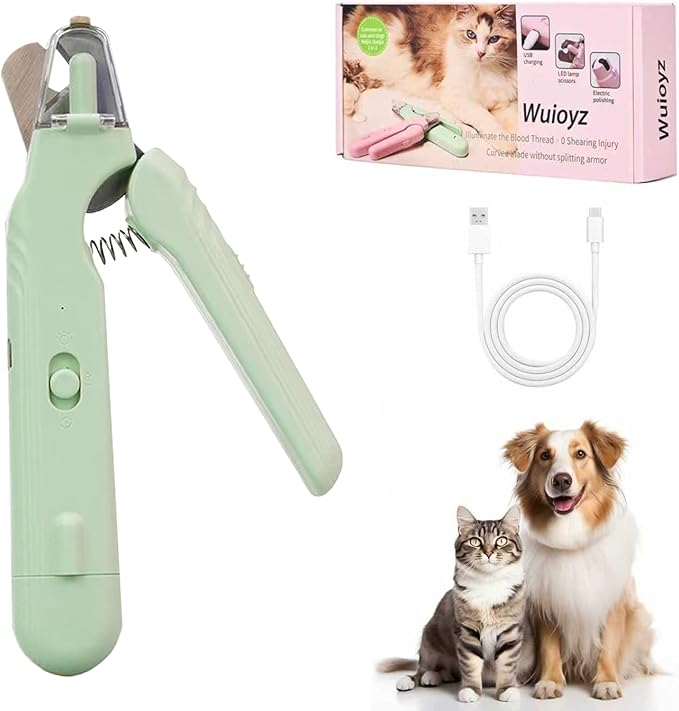 2-in-1 Dog Nail Grinder & Dog Nail Clippers- Gentle Drill Trimmer with Led Light for Large Medium Small Dogs Cats Pets Claw(Green)