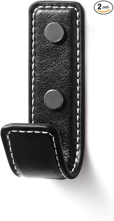 2 Pack Black Leather Coat Hooks Wall for Hanging Rectangle Coat Hooks for Hanging Robe Towels Bags Hats Scarf Keys Clothes Suitable for Bedroom, Entryway and Closet