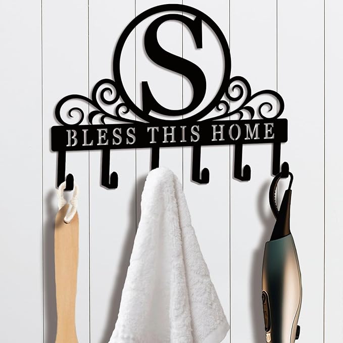 Metal Letter S Key Holder for Wall, Decorative Metal Key Holder Wall Mount, Key Hooks Coat Rack Monogram Wall Decor, Perfect for Bathroom, Living Room, Kitchen, Anniversary Housewarming Gift