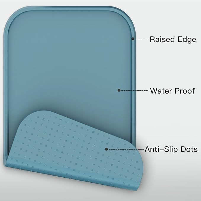 Pet Feeding Mat [Warped Resistant Raised Edge], Water-Proof Silicone Placement for Food Water Bowls, Anti-Slip Base Protect Floor, BPA-Free&Dishwasher-Safe [18.5x11.5inch Medium, Blue]