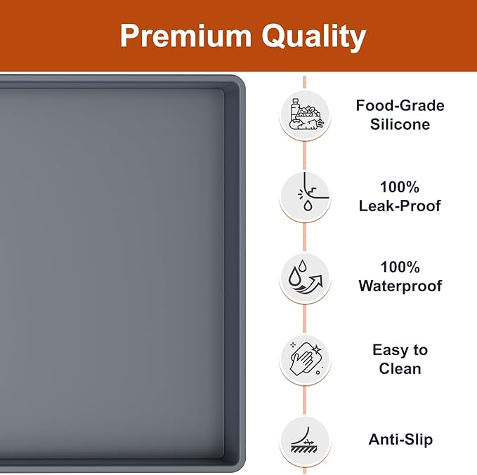 Extra Thick Silicone Mat Waterproof with Raised Edge 22" x 19", Under Sink Mat for Kitchen & Bathroom, Kitchen Cabinet Liner, Multi-Purpose for Storage & Protection, Gray
