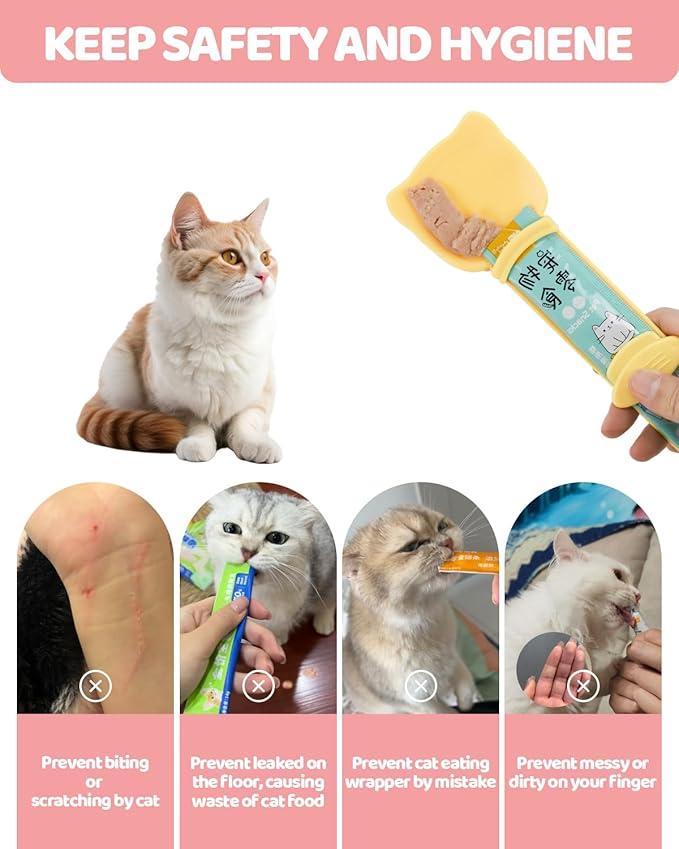 Aecsze 5 PCS Cat Food Can Covers Lids Set, Silicone Pet Food Can Lids with Multi-Function Cat Food Spoon and Opener, Cat Bar Squeezer, Stainless Steel Wet Food Spoon for Cats and Dogs (Orange)