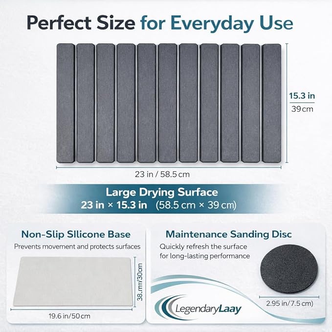 Diatomite Stone Drying Mat Kitchen Counter, Super Absorbent Quick Dry Surface for Dishes Cups Bottles, Diatomaceous Earth Dish Drainer Pad, Multipurpose Bathroom Floor Pet Bowl Plant Tray