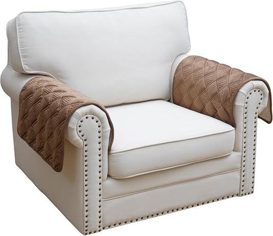 Eismodra Chair Arm Covers,Couch Arm Cover for Sofa Recliner Armchair Cats Dogs,Non Slip Armrest Arm Rest Slipcover Reclining Furniture Protectors (Light Brown, Set of 2)