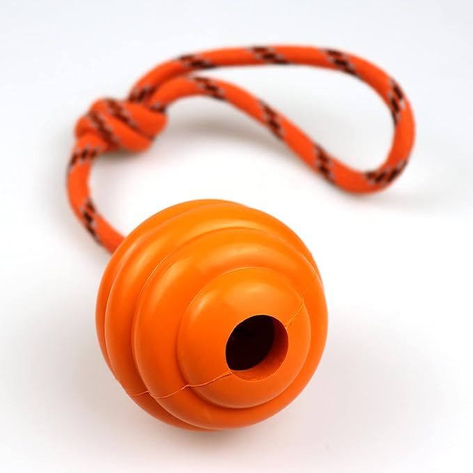K9 Training Ball with Rope - Indestructible Dog Toy for Training, Pull, Throw, Tug & Fetch - Belgian Malinois Gifts (Pure Orange)