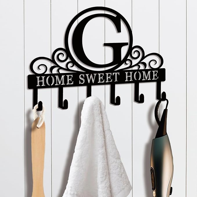 Metal Letter G Key Holder for Wall, Monogram Coat Rack Wall Mount, Key Hooks Perfect for Bathroom, Living Room, Kitchen, Office Ideal Wedding, Anniversary, Housewarming Gift (G)