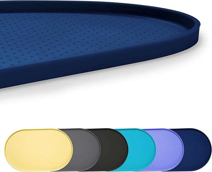 100% Waterproof 0.5" Raised Edge BPA Free Silicone Dog Food Mat, Pet Cat Feeding Mats Contain Spills Protects Floors, Placemats for Cats and Dogs Water Bowl Dishwasher. (Large/XL, Navy)