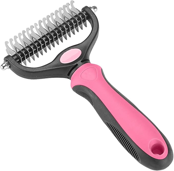 XLCL pet Pet Grooming Tool - 2 Sided Undercoat Rake for Cats and Dogs - Safe Dematting Comb for Easy Mats & Tangles Removing - No More Nasty Shedding and Flying Hair