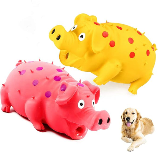 ChubbyPiggies 2-Pack Squeaky Pig Dog Toys - Durable Rubber Chew Toys with Oinking & Grunting Sounds for Small, Medium & Large Dogs - Interactive Latex Puppy Toy Set