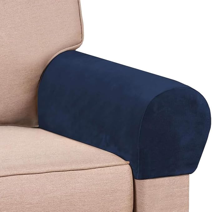 Chaexii Comfortable Sofa Armrest Covers, Skin-Friendly Stretch Polyester Armrest Covers, Scratch Resistant Sofa Armrest Cover for Square Armrest/Curved Armrest/Reclining Armrest,Navy