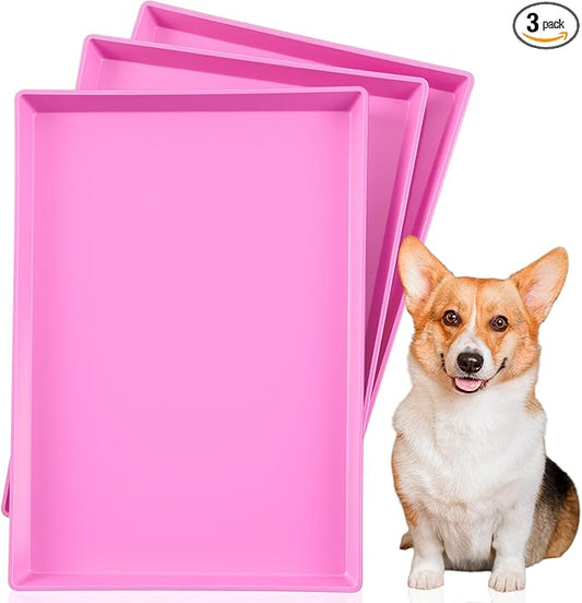 Maxdot 3 Pcs Pink Dog Crate Tray Replacement Pan for 24 Inch Crate Home, Pink Dog Ideal for Potty Training Tray Chew Proof Pet Kennel Plastic Waterproof, Easy to Clean, Ideal for Pet Potty Training