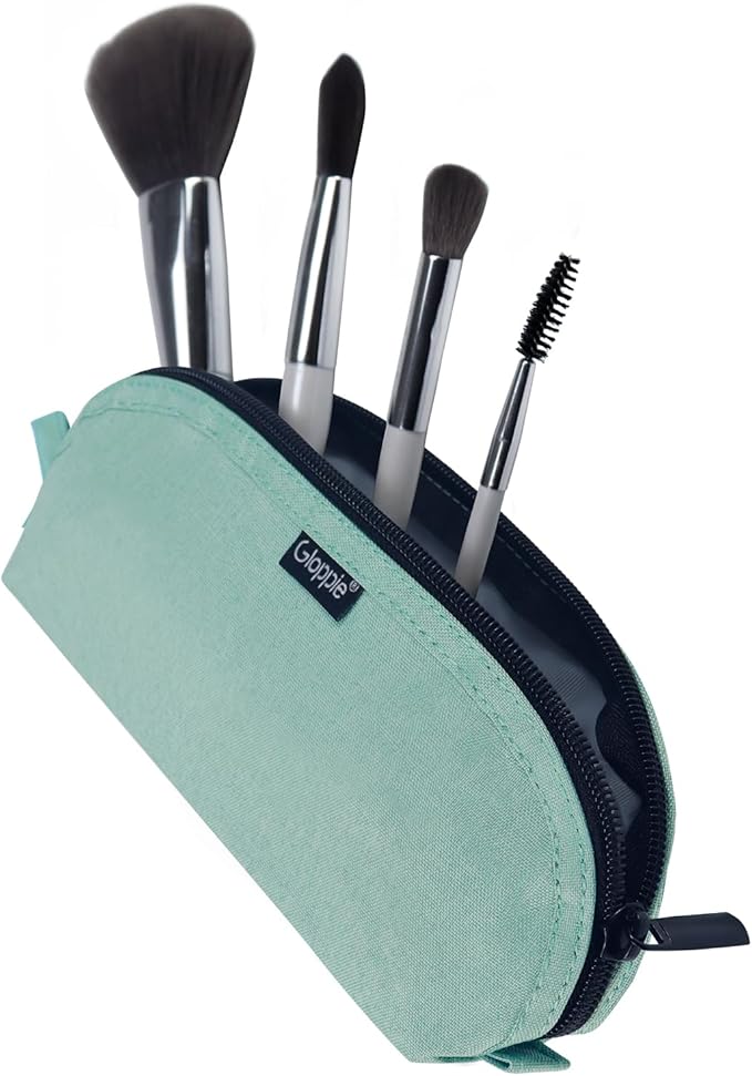 Gloppie Travel Makeup Brush Holder - Small Makeup Bag Compact Cosmetic Bag, Portable Cosmetic Pouch for Organizing Brushes On-the-go, Mint Blossom Green