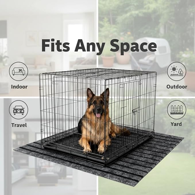 Dog Crate Mat 47"x32" Extra Thick Waterproof Non-Slip Kennel Pad, Absorbent Striped Design for Under Crate, Reusable & Washable Dog Mat for Crate