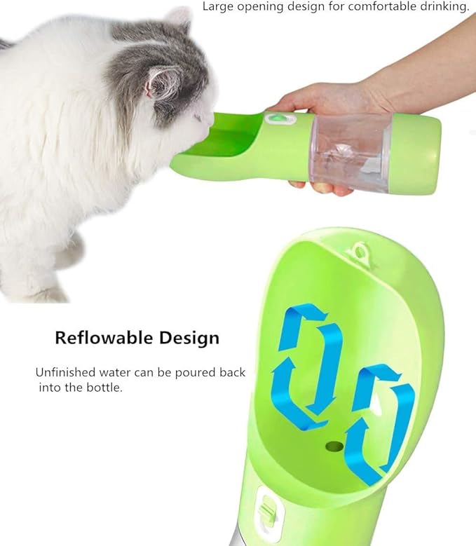 Misthis Portable Dog Water Bottle - Leak Proof Dog Water Dispenser with Bowl & Food Container, Dishwasher Safe Food Grade Plastic for Pet Puppy Outdoor Walking Hiking Travel Green
