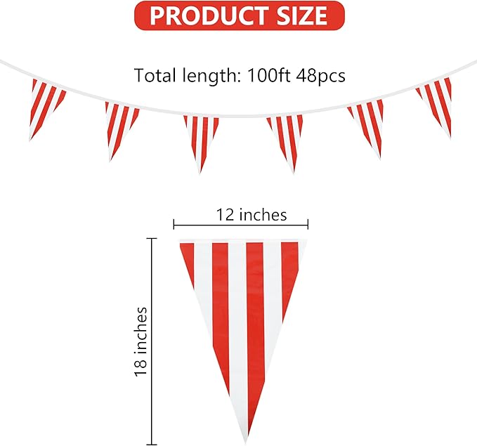 BEISHIDA 100ft 48pcs red white Checkered Racing Pennant Flags Banner,Reusable Bunting String Triangle Flags,New year Party Decoration,Kids Birthday,Indoor and Outdoor Events