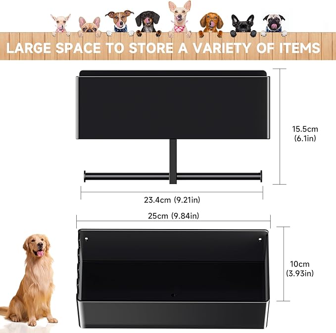 Dog Leash Holder for Wall, Dog Leash Hooks, Pet Stuff Organizer with Shelf Storage, Metal Key Holder, Leash Hangers Organizer Rack for Pet Collar, Toys, Treats, Poop Bag (Black)